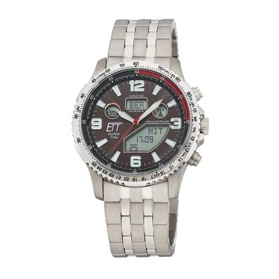 Funkchronograph ETT "Professional World Timer", silber (titansilberfarben, schwarz), Armbanduhren, Herren, titansilberfarben, Armbanduhr, Solar, Herrenuhr, analog, digital, automatischer Kalender
