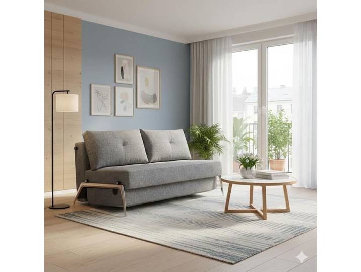 Schlafsofa Ramasa Webstoff mit Stauraum Kunstfaser 78x147x96cm Hellgrau klappbar modern