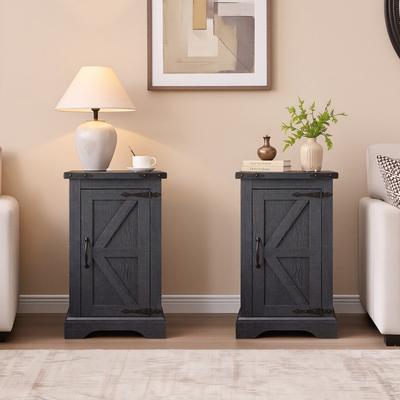 ACCOHOHO Farmhouse Nightstand with Charging Station, Wood Rectangular End Table