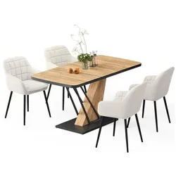 Vicco, Essgruppe, Esstisch-Set Fenaro, Goldkraft Eiche, 120 x 80 cm mit 4 Esszimmerstühlen