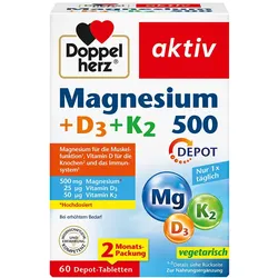 DOPPELHERZ Magnesium 500+D3+K2 Depot Tabletten 60 St