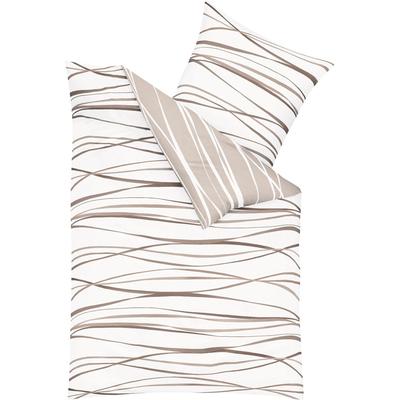 Wendebettwäsche KAEPPEL "MOTION 100% gekämmte Baumwolle", beige (natur, weiß), B/L: 135cm x 200cm, 1 Stk., 1 Stk., Feinbiber, B/L: 80cm x 80cm, 2 Stk., Feinbiber, Obermaterial: 100% Baumwolle, Bettwäsche, Wendebettwäsche, mit feinen Wellenlinien,...