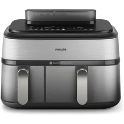 Philips Steam Airfryer Dual Basket NA555/00, Fritteuse, Grau, Silber