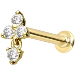 14 Karat Gold Labret mit Innengewinde MOISSANIT-BLUME + MOISSANIT