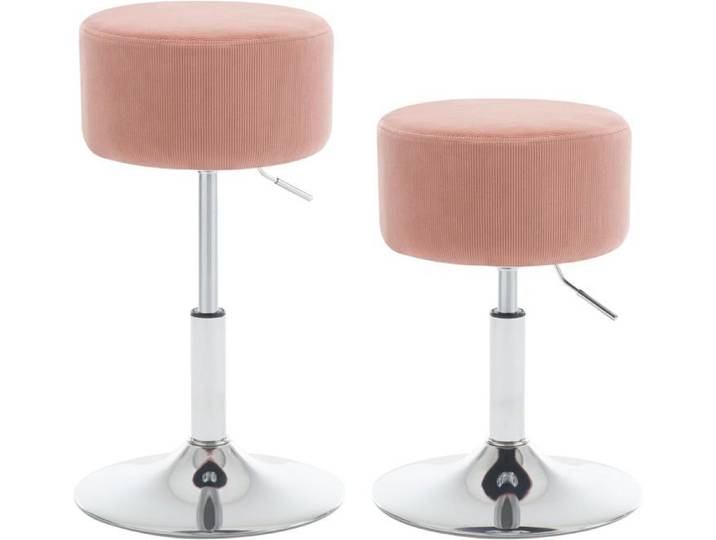 WOLTU 2x Tabouret de Maquillage Pivotant Tabouret de Bar Rond en Velours Côtelé Réglable en Hauteur Rembourré Rose W0ATT0350-2
