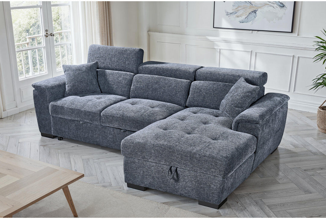 Latitude Run Corner Sofabed with Storage Blue 94cm H X 254cm W X 165cm D