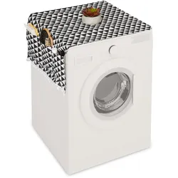 Relaxdays Waschmaschinenauflage mit Taschen, Polyester, Abdeckung Waschmaschine, Trockner, Kühlschrank, schwarz/creme