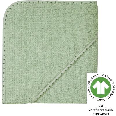 Kapuzenhandtuch WÖRNER "at home helloliv Kapuzenbadetuch 80/80", grün (helloliv), B:80cm L:80cm, Frottee, Frottier, Handtücher, Biobaumwolle, Strick-Optik