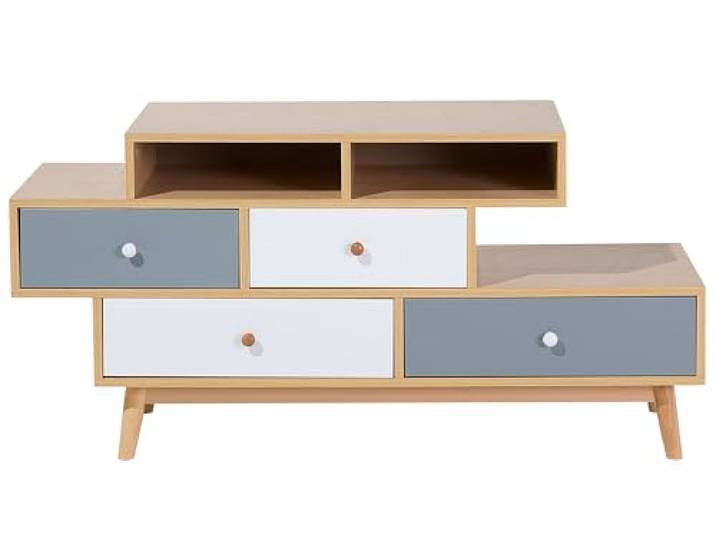Beliani Kommode mit 4 Schubladen Braun Spanplatte 4 Holzoptik Holzwerkstoff, Retro, Matt, 120 x 40 x 59 cm