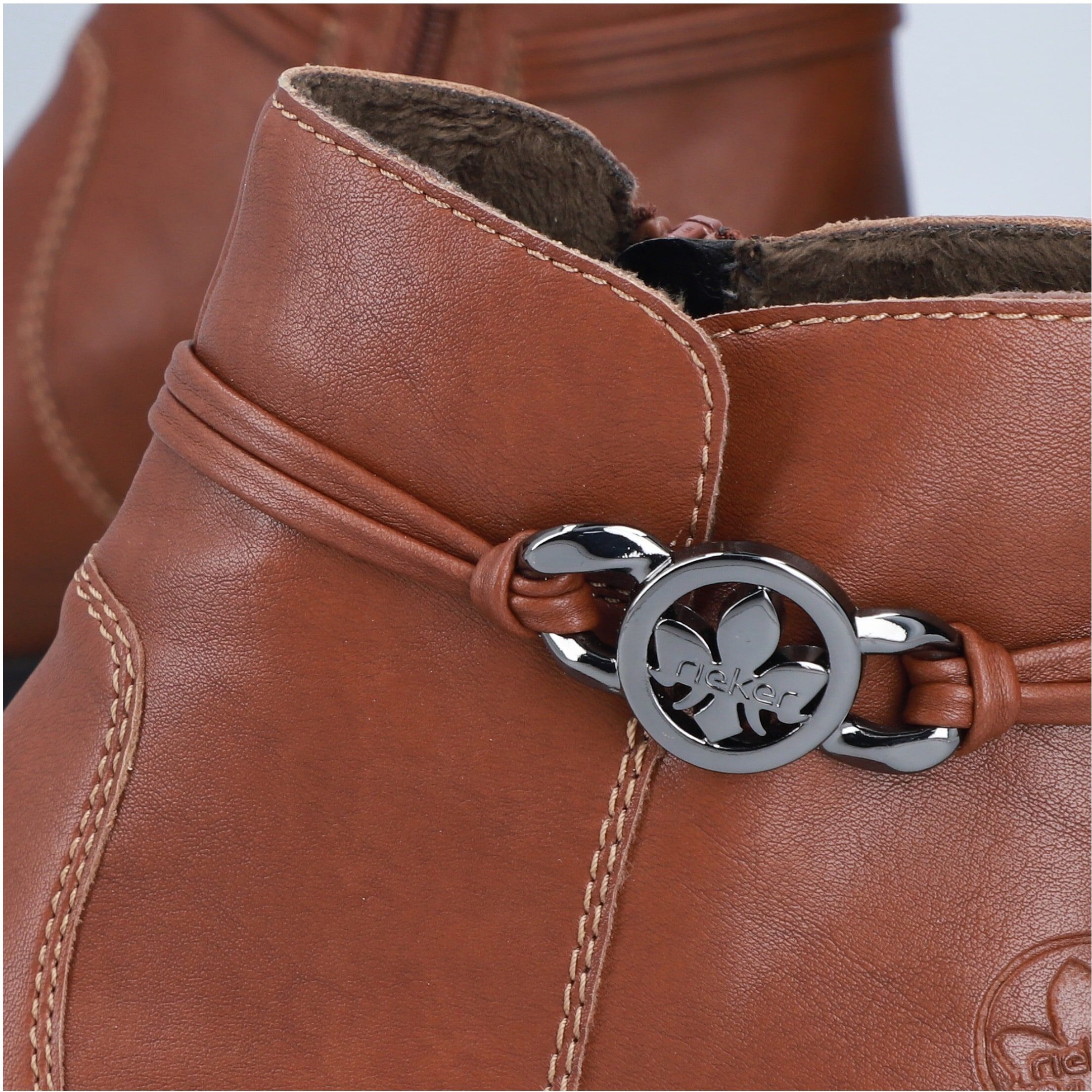Stiefelette RIEKER, Damen, Gr. 41, wärmend, braun (nussbraun), Lederimitat, Schuhe Stiefelette, Ankleboots, Klassik-Stiefelette, Blockabsatz, Innenreissverschluss nussbraun 41, wärmend