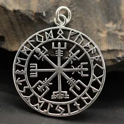 Drachensilber Vegvisir Runen Anhänger Wikinger Schmuck 925 Silber - Silber