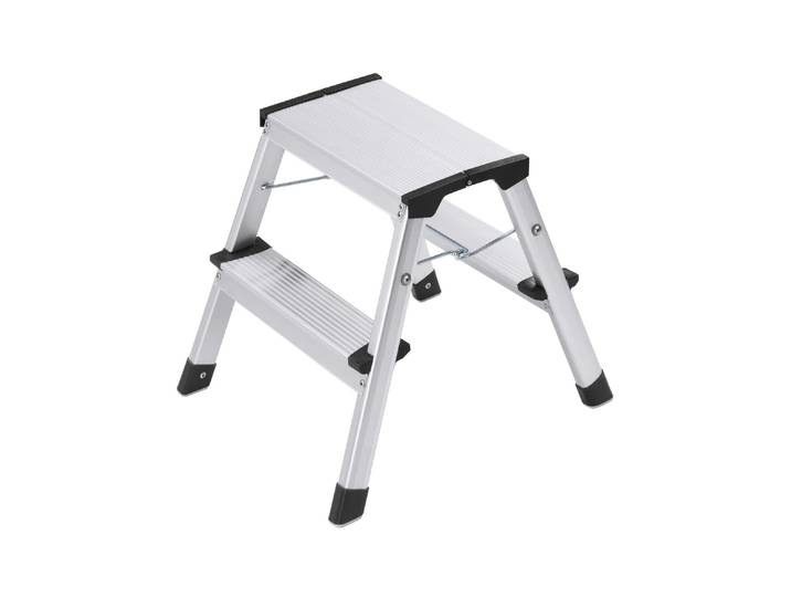 Trittleiter HAILO L90 Step-ke 2 Stufen , silber (silberfarben, schwarz), B:40,5cm H:40cm L:49cm, Aluminium, Leitern, Trittleiter, Praktischer Doppelstufen-Klapptritt