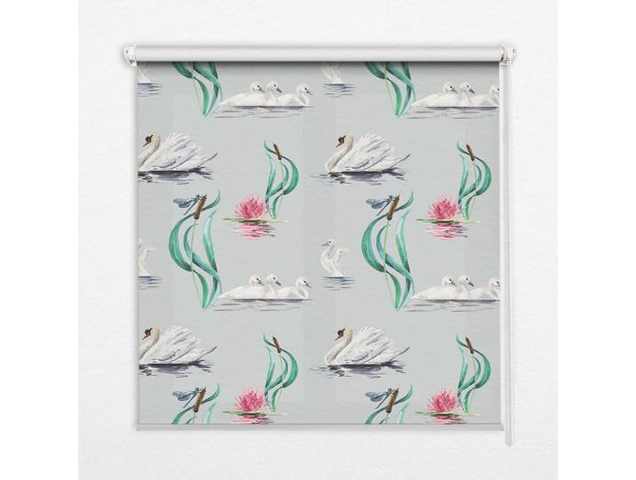 Tulup Innenrollo - Fensterrollo - Rollo - 140x140 cm - Schwäne und Enten, Weiß, Kunststoff, Quadratisch, 140x140x0.5 cm, Heimtextilien, Vorhänge, Rollos