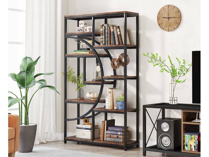 Tribesigns Bibliothèque industrielle Etagere à 5 niveaux de 180 cm, étagères hautes autoportantes, présentoir, organisateur de rangement