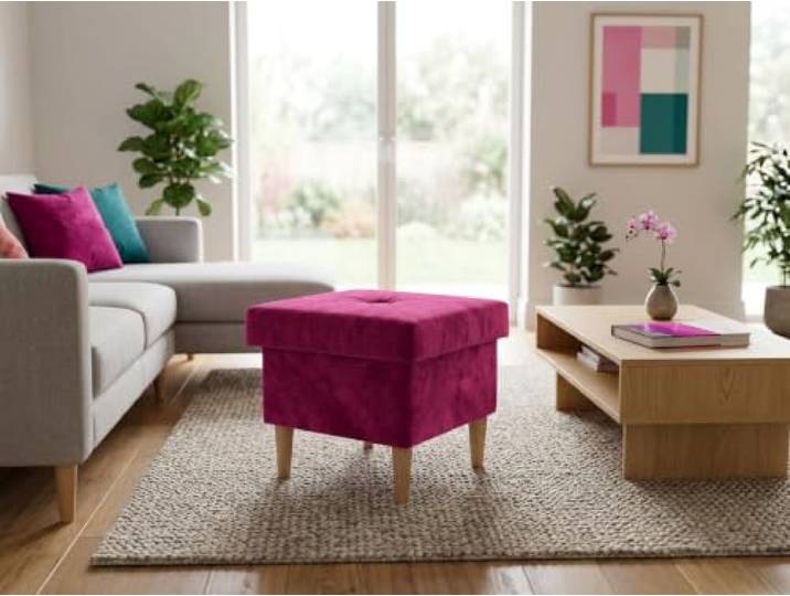 Family Meble Polsterhocker Ari Design – Fußhocker mit Stoff-Bezug und Stauraum – Fuchsia · Trinity 10