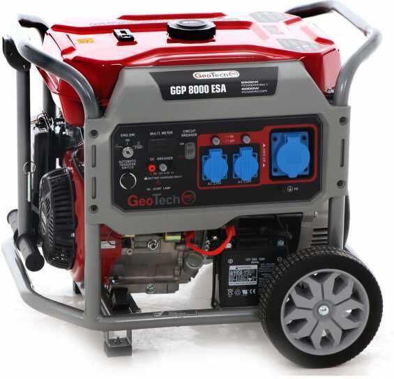 GeoTech Pro GGP 8000 ESA - Benzin-Stromerzeuger mit Rädern und AVR-Regelung und Elektrostarter 6.5 kW - Dauerleistung 6 kW - 230V