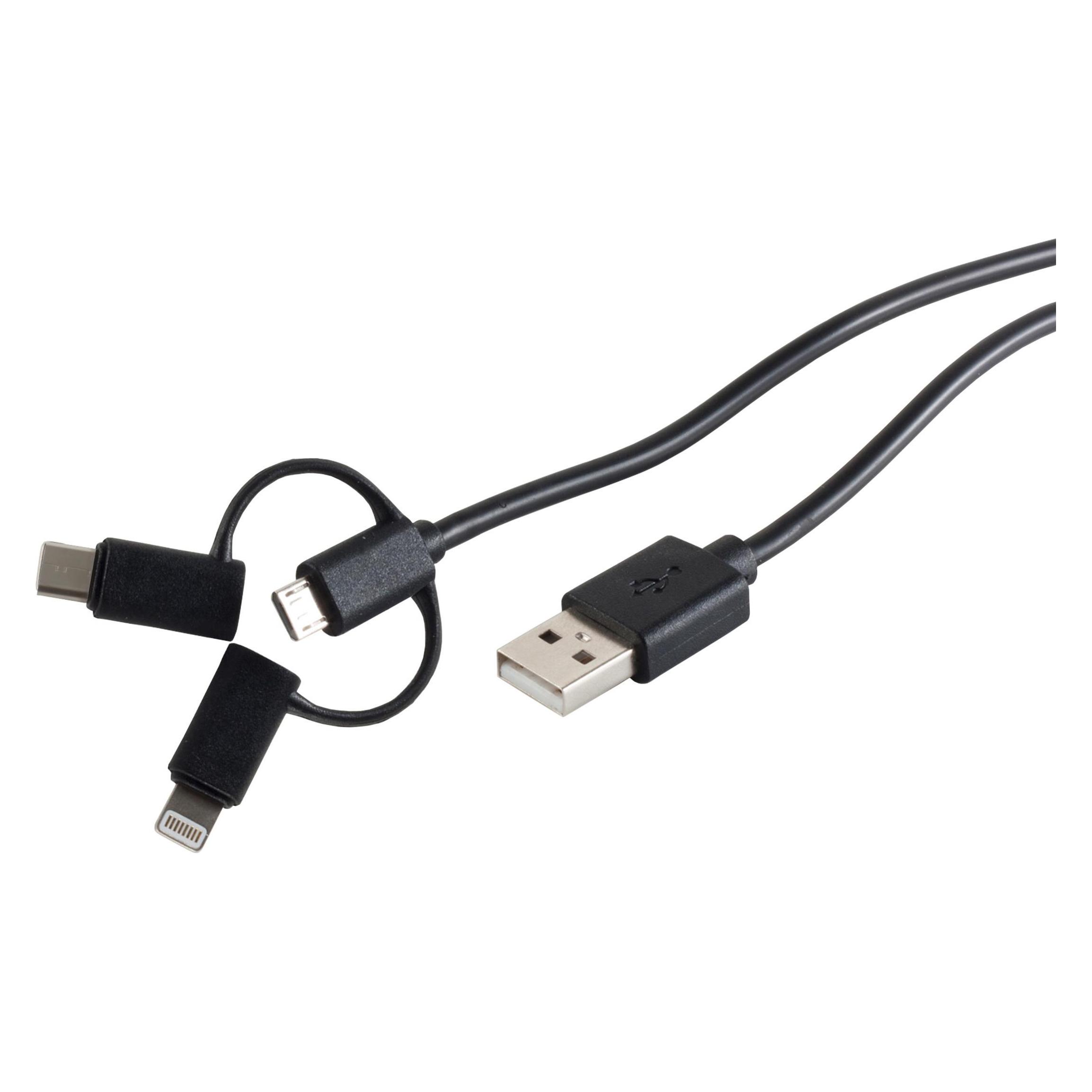 Shiverpeaks USB Lade-Sycn Kabel 3in1 schwarz 2,0m (2 m, USB 2.0) (14-15035)