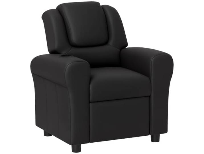 HOMCOM Kinder-Relaxsessel PU-Leder verstellbar Fußstütze Schwarz Kinder-Sessel, Kindersessel, Kleinkind-Sessel, gepolsterte Kopfstütze, Getränkehalter
