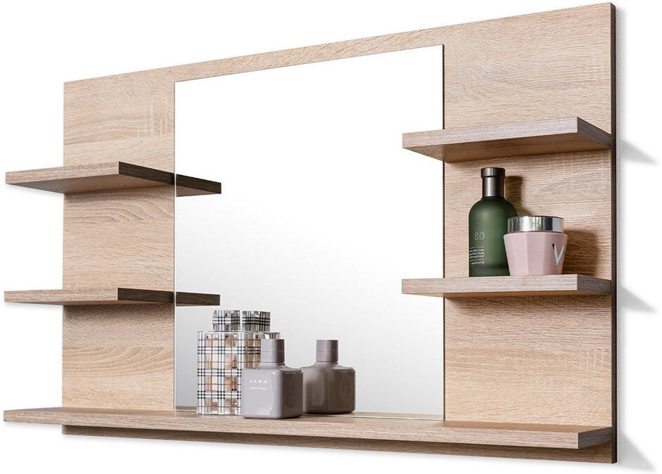 17 Stories Jakiah Rectangle Wall Mirror with Shelves Brown 50cm H X 12cm D
