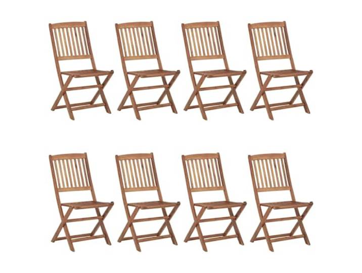 Set mit 8 Klappstühlen aus massivem Akazienholz mit schwarzen Kissen 8 Kissen schwarz 40x40x7 cm, 100% Polyestergewebe, Befestigungskordeln, platzsparend verschließbar, bis 110 kg für