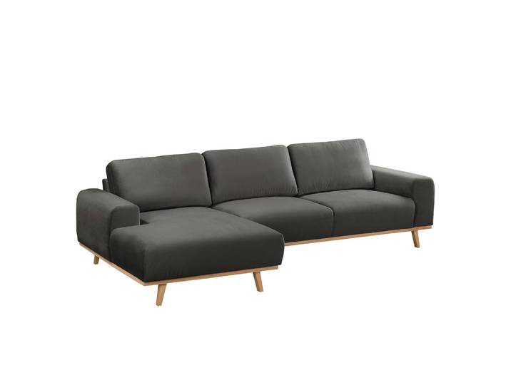 Canapé d'angle Lauris Gris/Gris Tissu 286 x 81 x 152cm Méridienne courte à gauche vue de face Scandi
