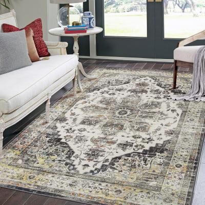 Garvee Traditional Distressed Medallion Floral Area Rug