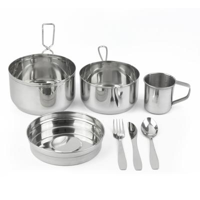 Moritz Camping Kochgeschirr Set 7-teilig Edelstahl Topf Becher Besteck stapelbar Klappgriff für 1-2 Personen Camping Outdoor Wandern Trekking Angeln