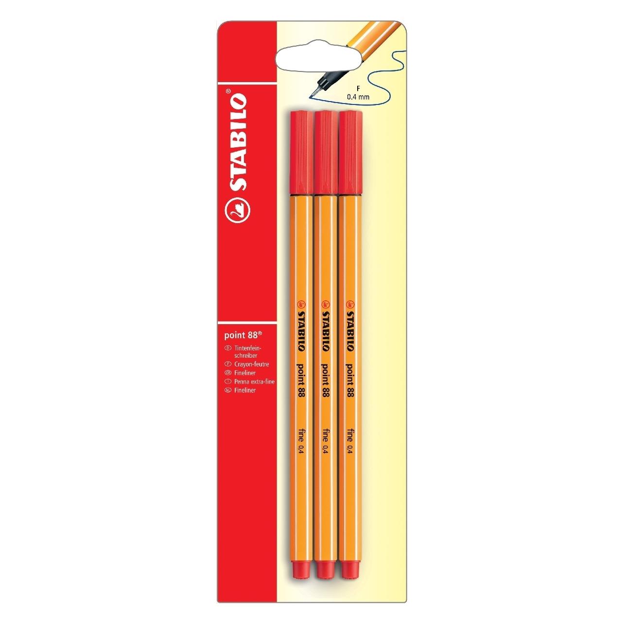 Stabilo Fineliner - point 88 - 3er Pack - rot (3x) (B-33996-10)
