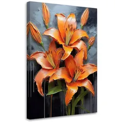 LEINWANDBILD Lilienblume Orange bemalt 40x60cm