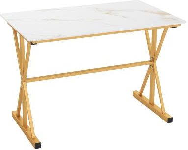 Lirago 44 Inches Sintered Stone Dining Table with Metal Frame and Faux Marble Tabletop