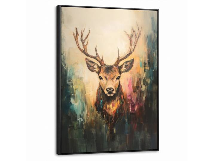 LEINWAND Bilder mit Rahmen - Hirsch - Gemalt - Geweih - Braun - 70x100