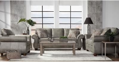 Roundhill Furniture Leinster Faux Leather Upholstered Nailhead Sofa, Loveseat, and Chair Set in Stone Gray