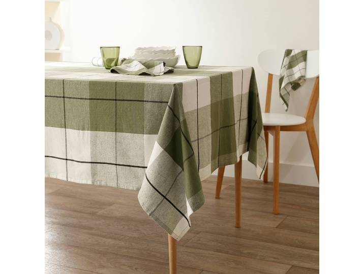 Nappe carreaux coton lin tissé teint - Blancheporte