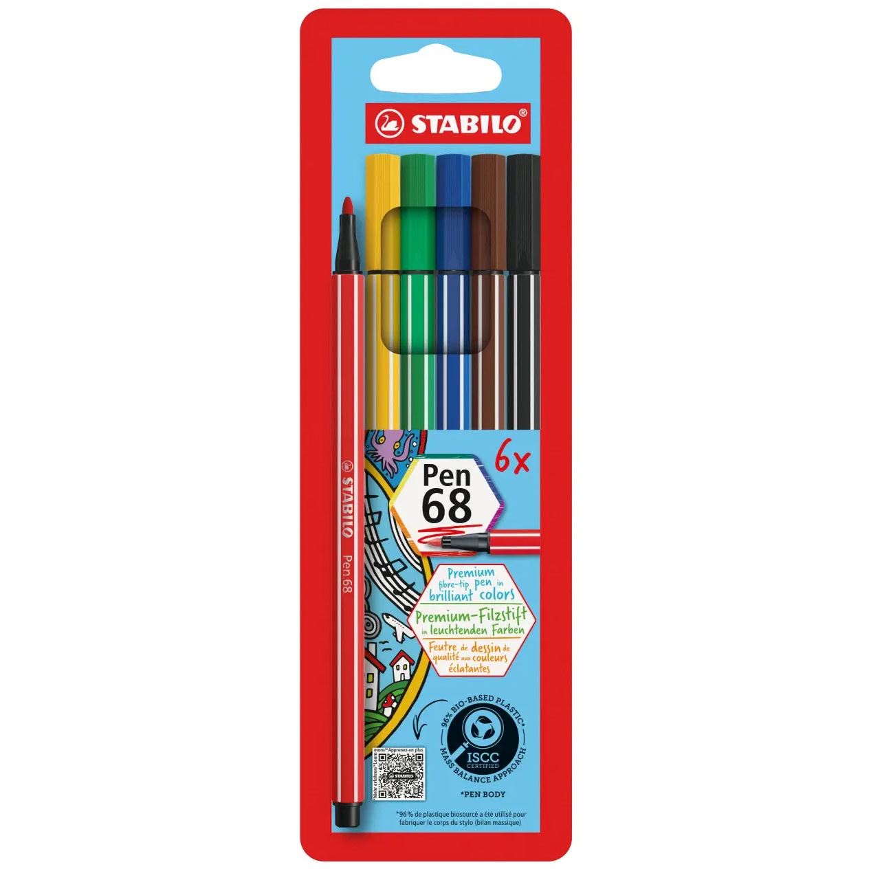 STABILO pen 68 Filzstifte farbsortiert, 6 St.