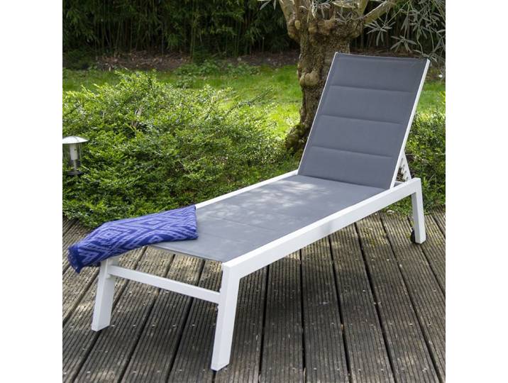 Bain de soleil BARBADOS en textilène gris - aluminium blanc