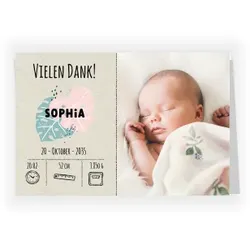 Dankeskarte Baby: Dankeskarte Weltentdecker mit Fotos in Creme