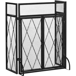 KAMINSCHIRM Schmiedeeisen dreiteilige Design Doppeltüren Metall Schwarz