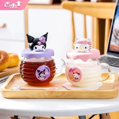 Inspired Living Sanrio Hello Kitty & Kuromi Honey Can Shaped 420ML Glass Cup With Silicone Lid Cute Kids Water & Drinkware melody