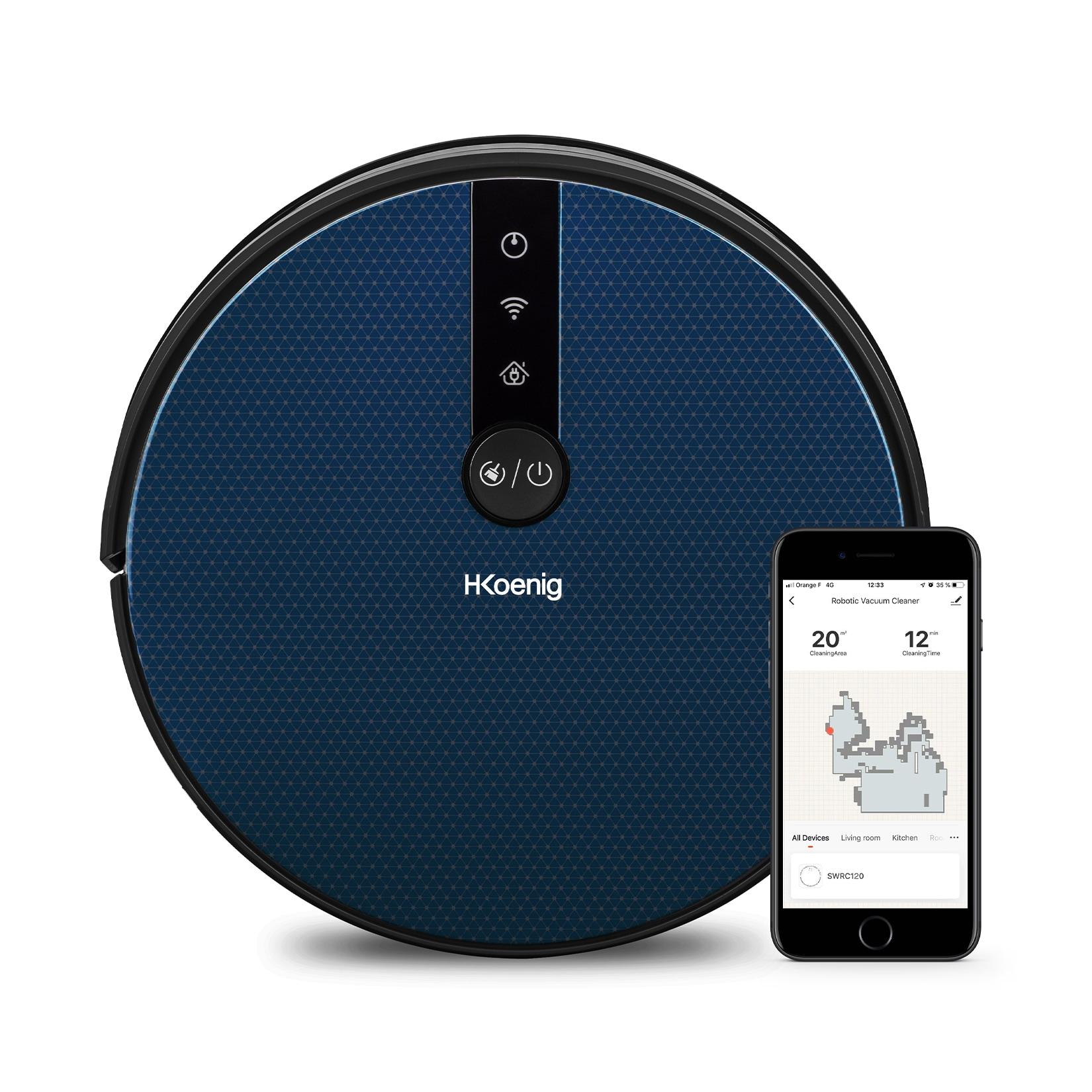 H.Koenig SWRC120 Saugroboter WaterMop Gyro+ Hohe Leistung mit WiFi, Google Home und Alexa, Wasserkapazität 350 ml, 100 min Autonomie, 4 Programme