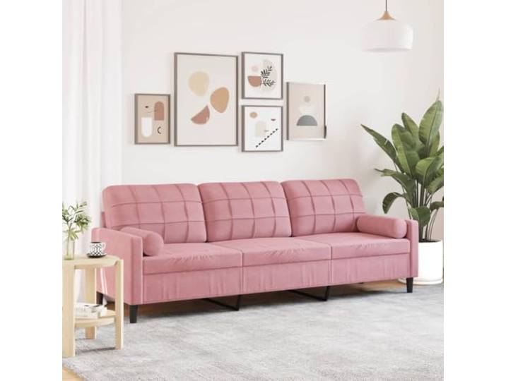 HEFZGDB 3-Sitzer Sofa 210 cm Samtstoff Rosa mit Zierkissen, Bequem Polsterung Metallgestell Abnehmbare Bezüge Modernes Design Wohnzimmer Möbel