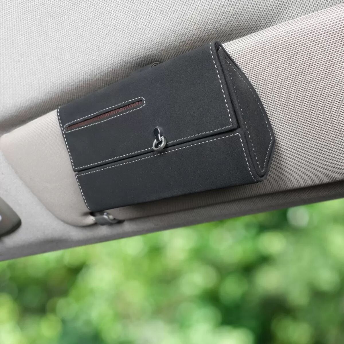 INF Multifunktionaler Auto Sonnenblenden Organizer - PU Leder Brillenetui, Karten- & Ticket Halter Schwarz