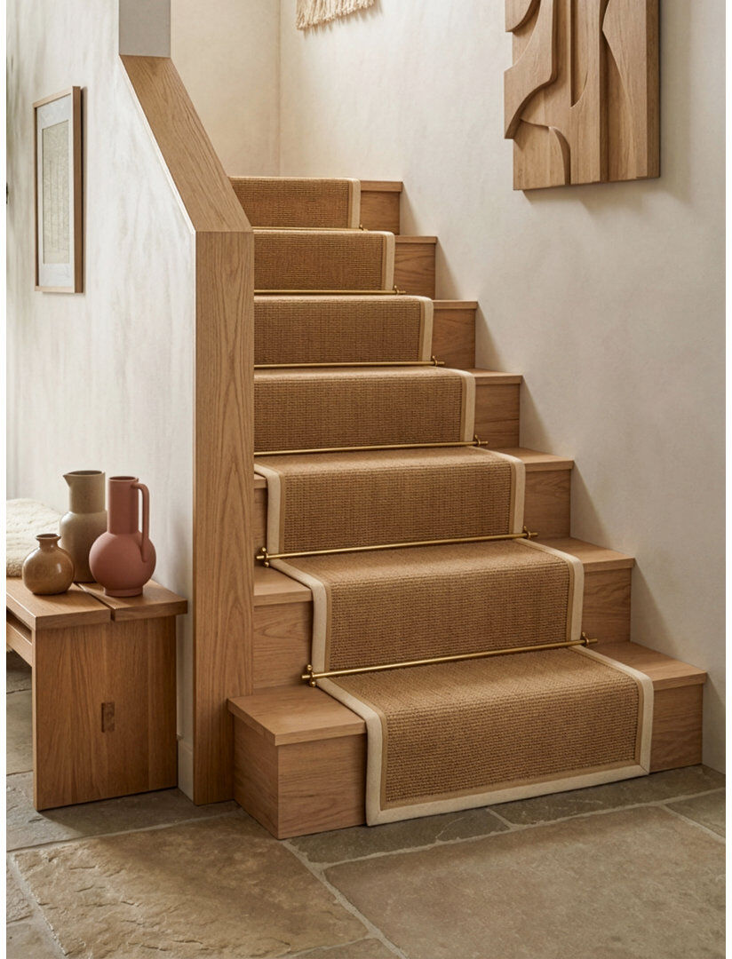 Ebern Designs Stair Runner Sadina Boucle Cream Linen Stair Runner 67 x 800 cm