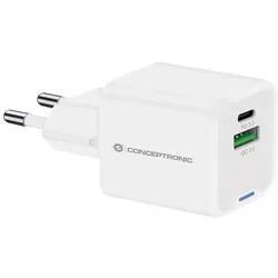 Conceptronic 2-Port 20W GaN USB-PD-Ladegerät, USB-C x 1, USB-A x 1, QC 3.0, PPS