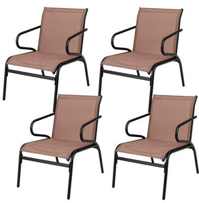 Costway Patio Chairs Set of 4 with Breathable Fabric for Poolside-Coffee