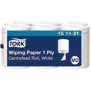 Tork Putztuchrolle Advanced, 151131, M2, aus Zellstoff, weiß, 1-lagig, 275 m x 21,5 cm, unperforiert, 6 Rollen