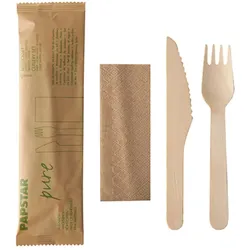 Papstar, Einweggeschirr, PURE Holz Besteckset in Papierbeutel (50x)