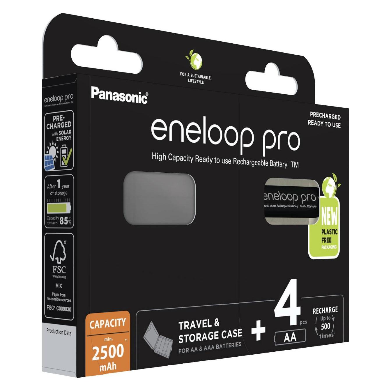 Panasonic Eneloop Pro & Box (4 Stk., AA, 2500 mAh) (BK-3HCDEC4BE)