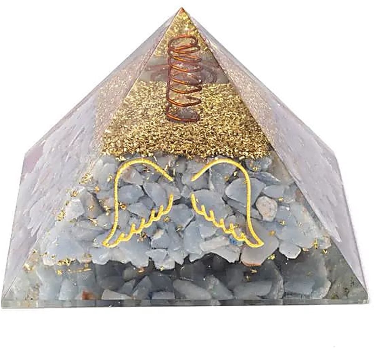 Orgoniet Piramide Angeliet met Engelenvleugels - 7,5 cm