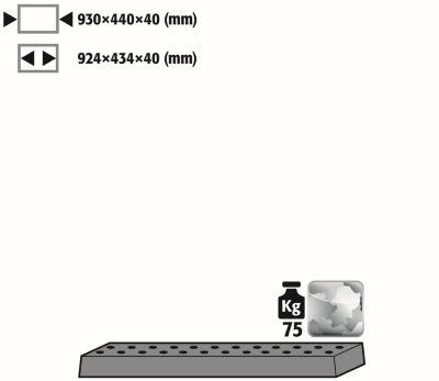 Lochblecheinsatz Standard für asecos Chemikalienschränke, Stahlblech, B 930 x T 440 x H 40 mm, bis 75 kg
