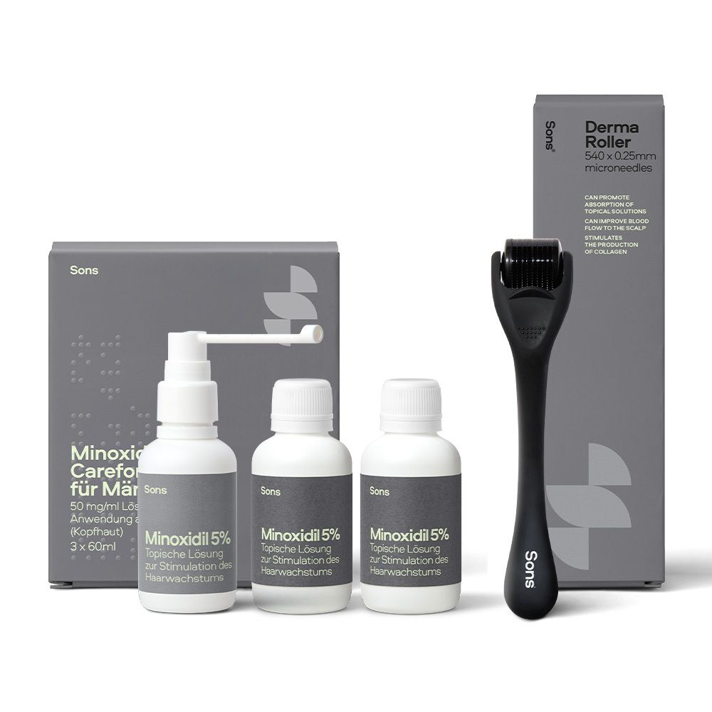 Minoxidil Careforsons f.Männer 50 mg/ml+Roller 3M. 3x60 ml Lösung